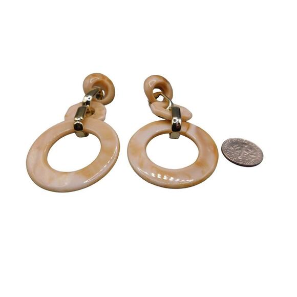 Pierced Earrings Elegant Trio Interlocked Acrylic Circles Gold Tone Spacers - Picture 3 of 6